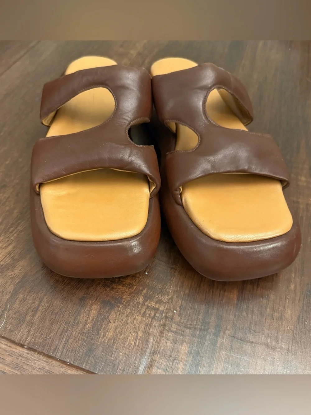 Eckhaus Latta Zee Leather Platform Slides in Brown Size US 10